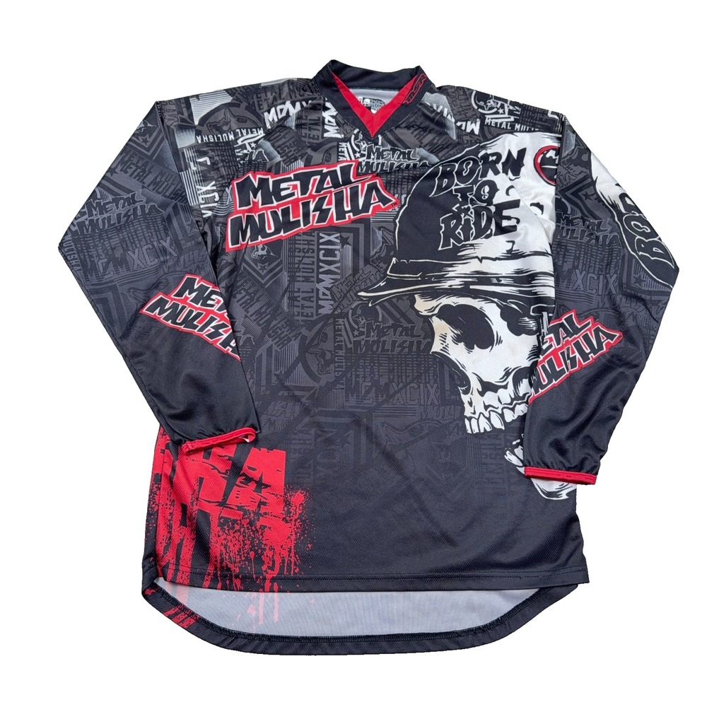 Metal Mulisha Jersey Shirt Men Small Long Sleeve Motocross Skull AOP Y2K VTG *